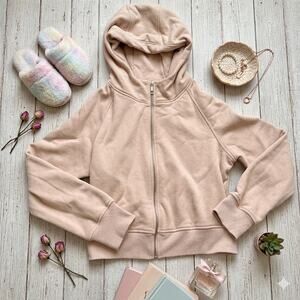 Trendy Queen Ecru/Sand Full Zip Cropped Fleece Hoodie Size L‎